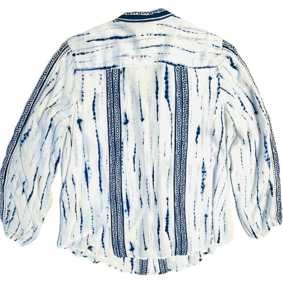 Chico's Button-Up Long Sleeve Shirt Boho Tie-Dye Effect Women 1 (M) White Blue - Picture 12 of 13